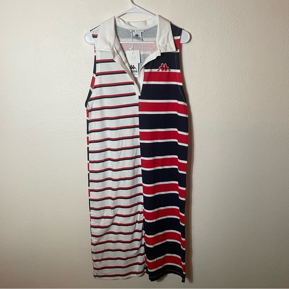 Kappa x Zara Striped Midi Dress Red White Navy Preppy Collared size L NWT Cotton - Picture 1 of 8
